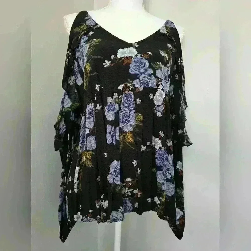 American Eagle Floral Cold Shoulder Blouse